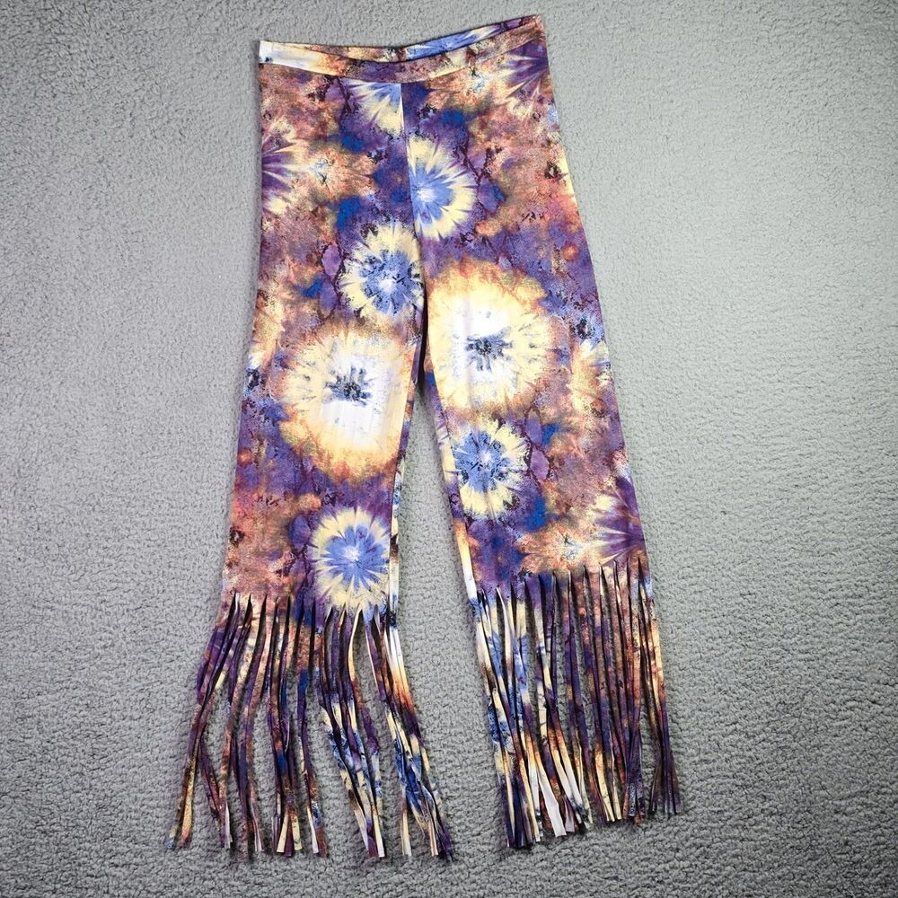 Minette Boho Tie Dye Fringe Festival Hippie Pants Purple Soft Vintage Costume